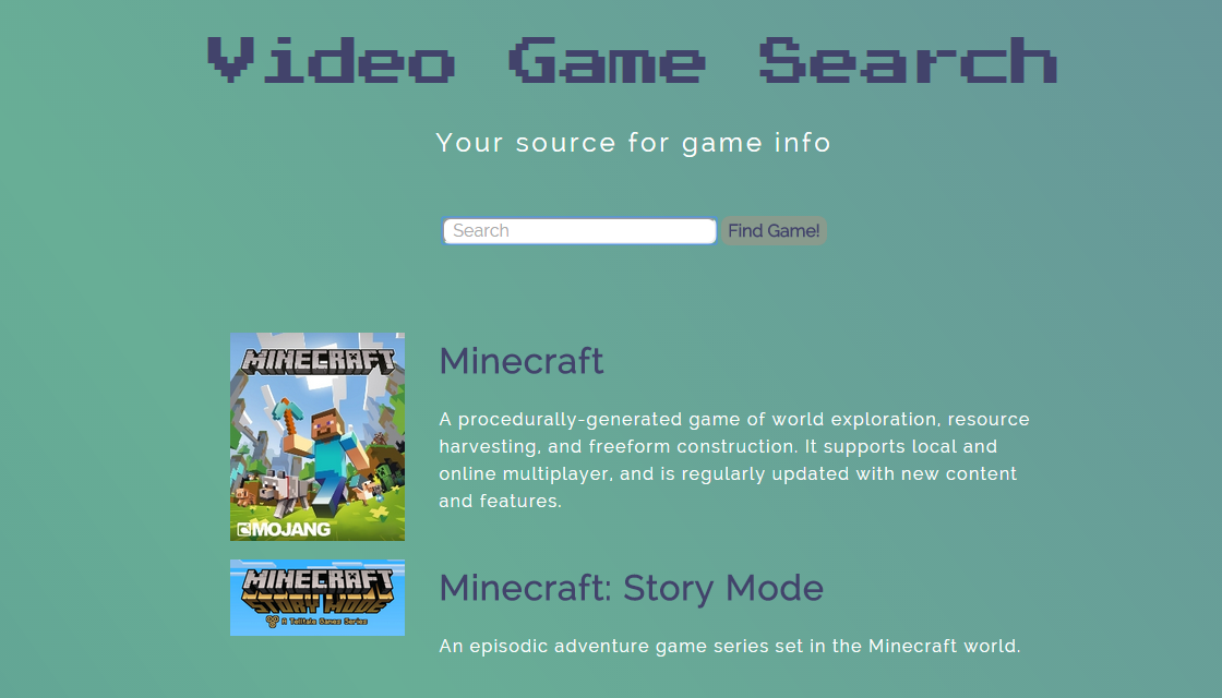 Videogame Search Project Image